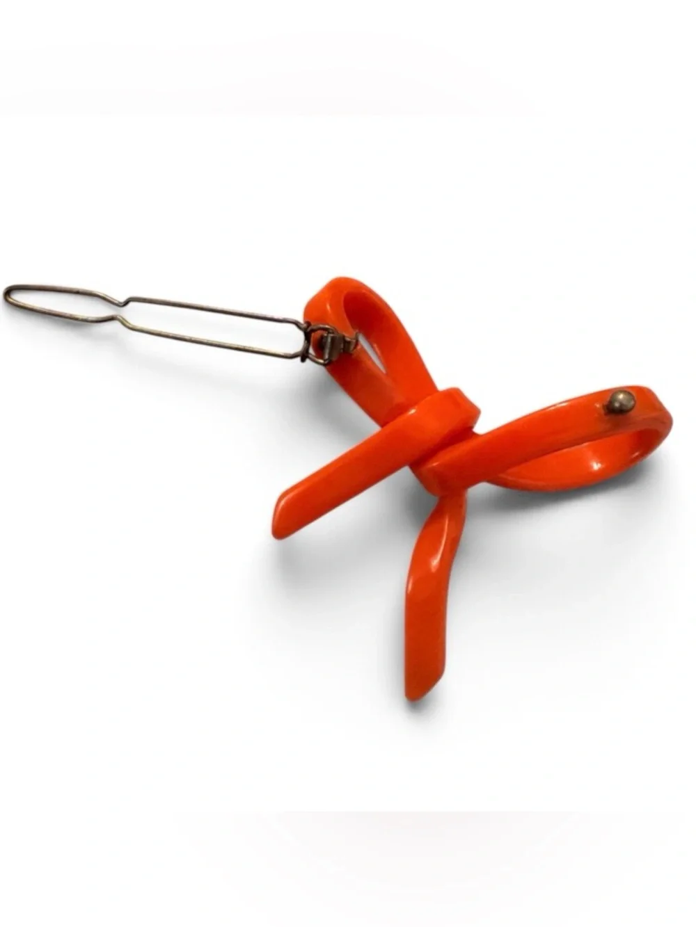 Vintage Mod French Barrette in the Shape of a 3D Bow, Bright Orange Hair Clip